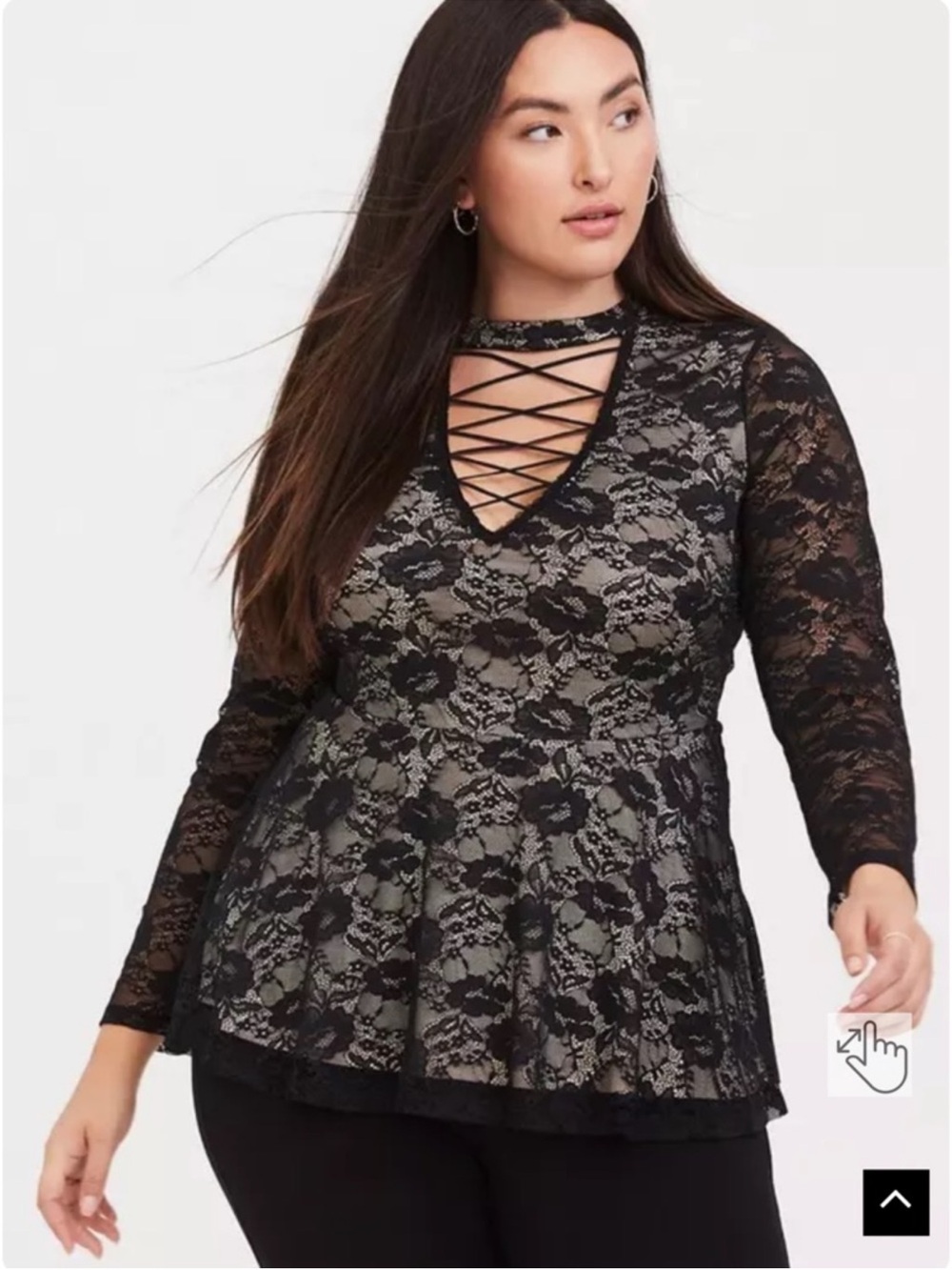 Torrid Plus Size Black Lace Peplum Top with Crisscross Neckline